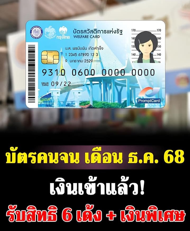 บัตรคนจน เดือนธันวาคม 2568 เงินเข้าแล้ว มีเงินพิเศษ ได้ทุกคน รับสิทธิ 6 เด้ง