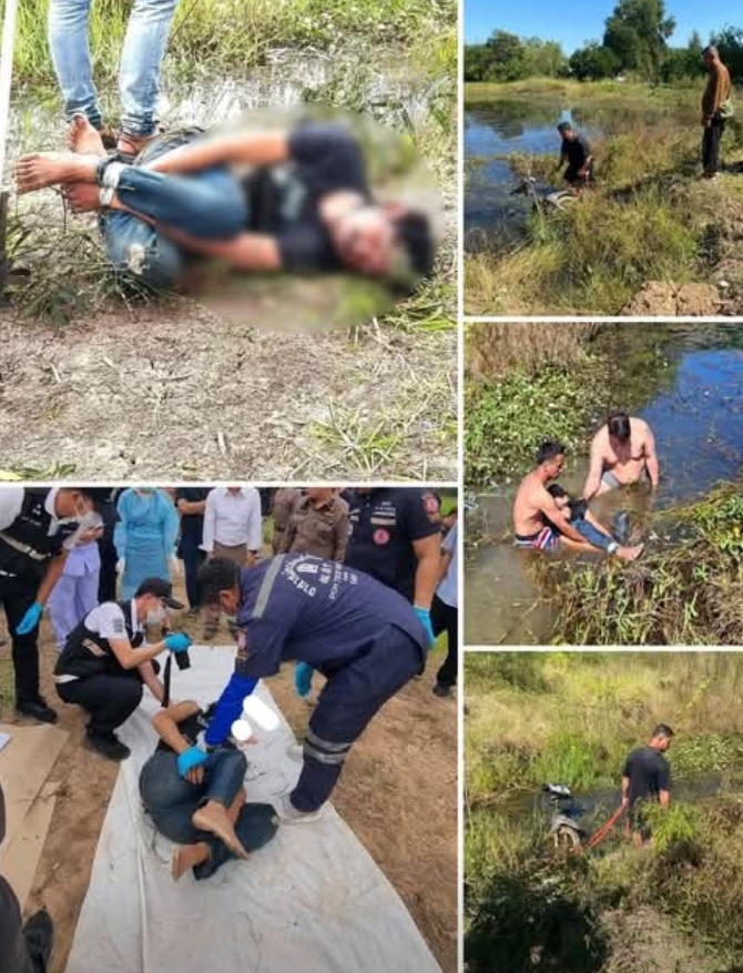 พิจิตรพบหนุ่มตายปริศนาข้อมือข้อเท้าถูกมัดรวมกันในบ่อน้ำกลางทุ่งนา