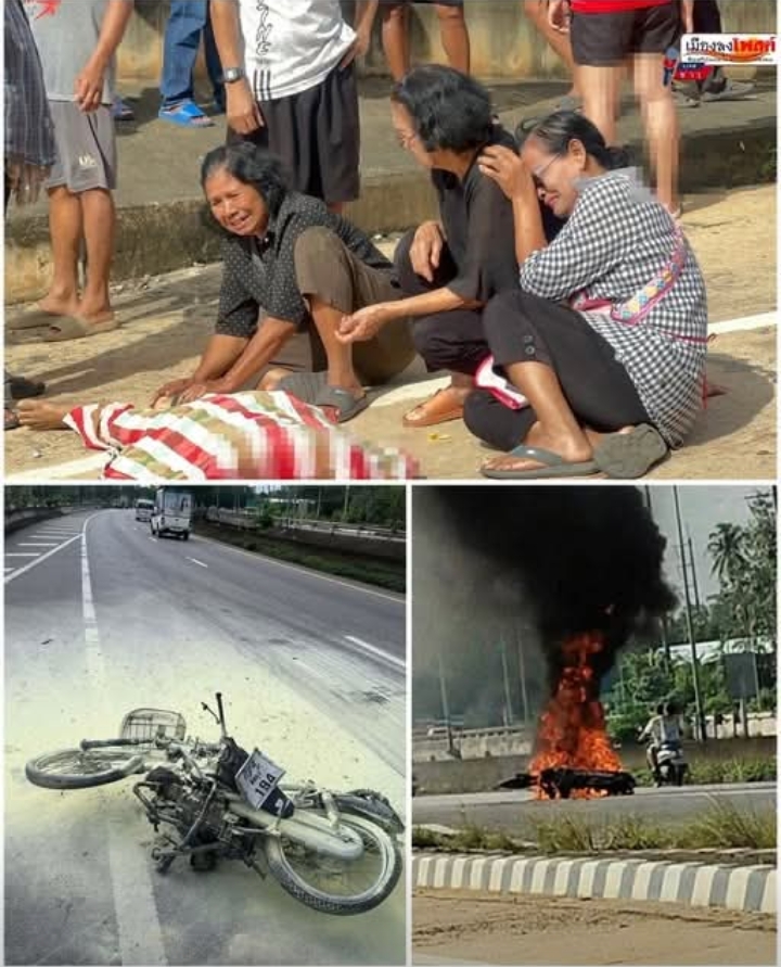 ญาติร่ำไห้สลด 2ผัวเมียกำลังขี่ไปงานศพพี่ชาย เบี่ยงเข้าทางหลัก กระบะเบรกไม่ทัน